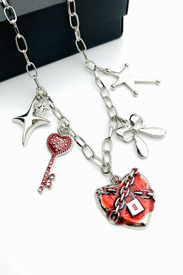 Gotik Kalp Anahtar Charm Kolye - 2