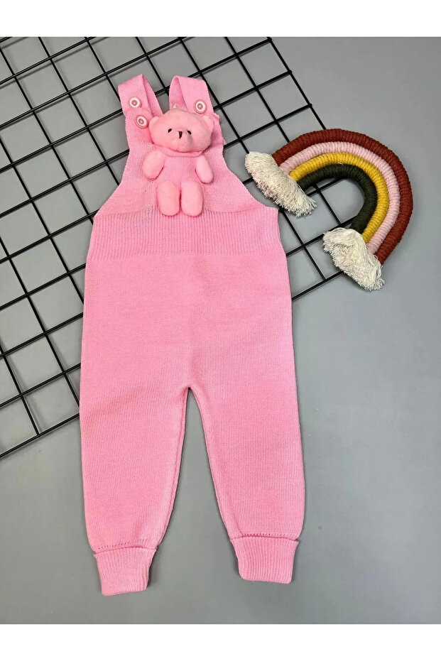 Buttoned Baby Kids Knitwear Salopet with Teddy Bear