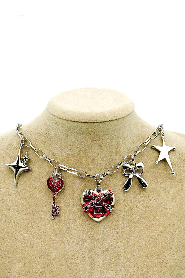 Gotik Kalp Anahtar Charm Kolye - 1