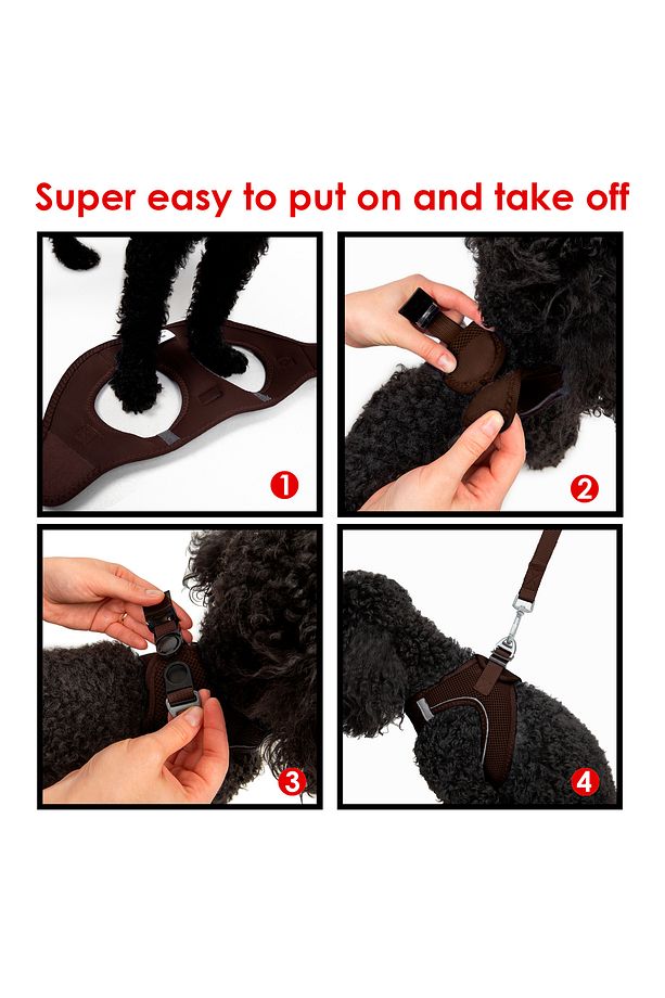 Kedi Köpek Air-Mesh Göğüs Tasması ve Gezdirme Sevk Kayışı Seti 2Sİ1 ARADA Kahverengi - 7