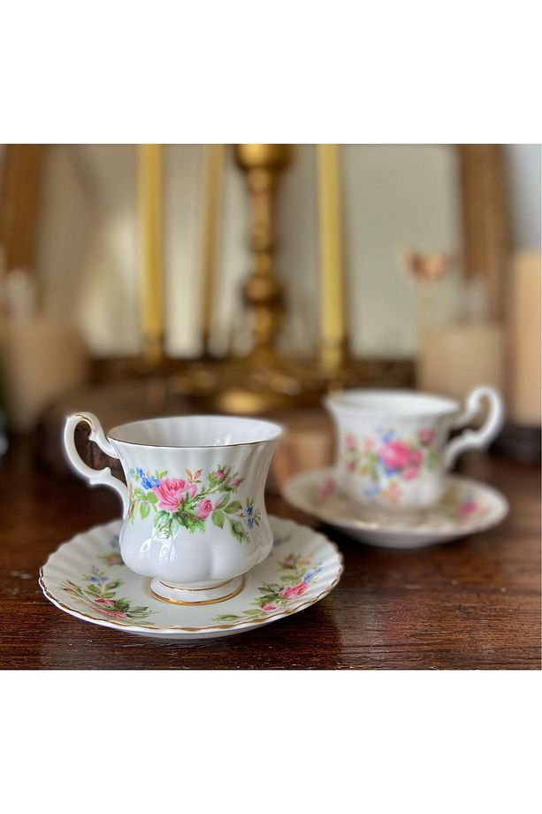 Royal Albert Antika Porselen Moss Rose Çay Fincan ve Tabağı / Double Kahve 200 ml - 3
