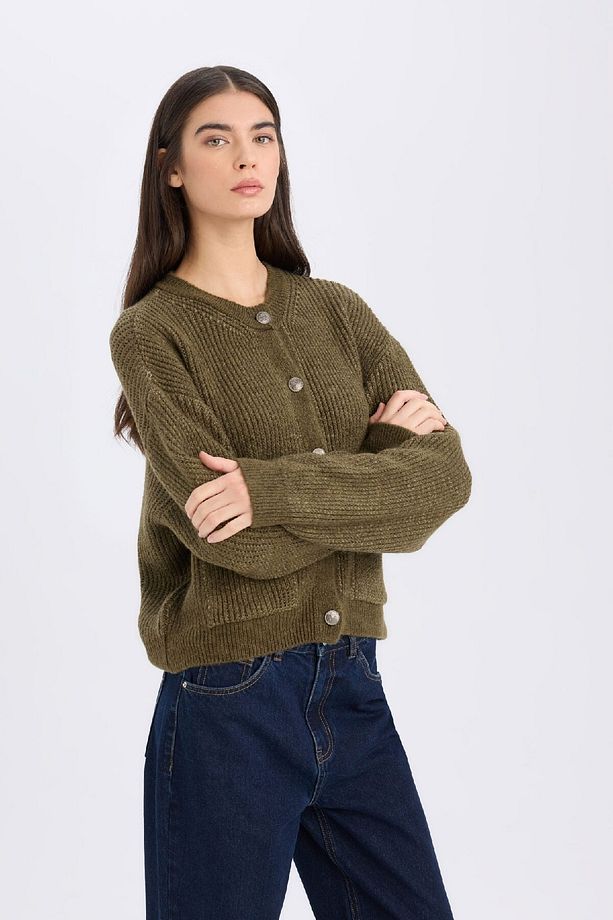Regular Fit Bisiklet Yaka Düğmeli Triko Hırka D9772AX24WN - 4