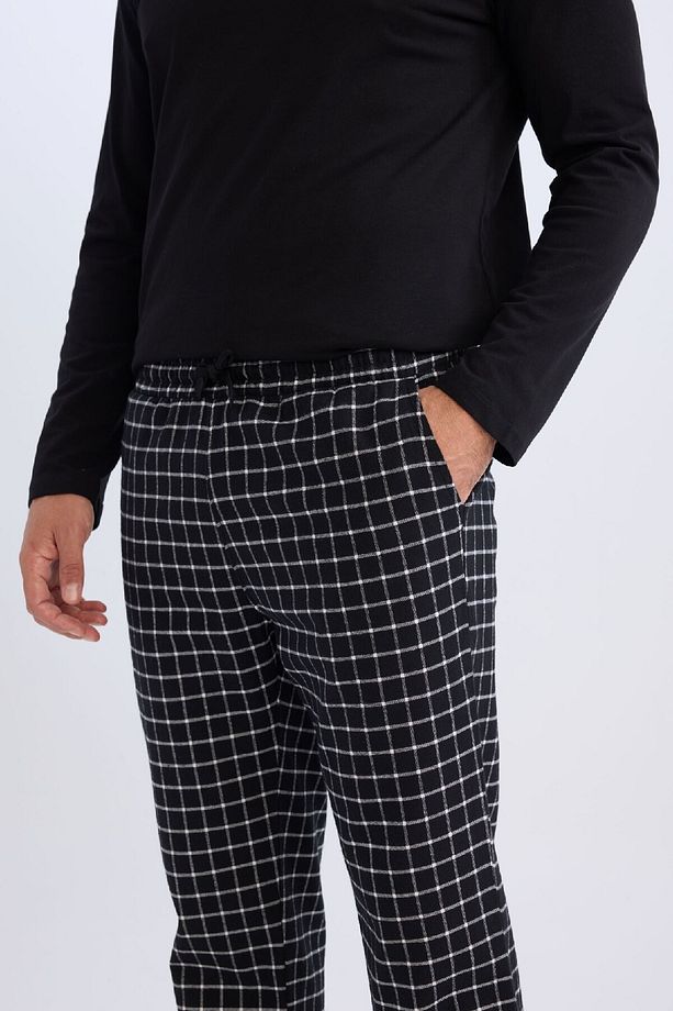 Regular Fit Pijama Takımı Bisiklet Yaka Uzun Kollu Üst Kareli Uzun Alt C6124AX24CW - 6