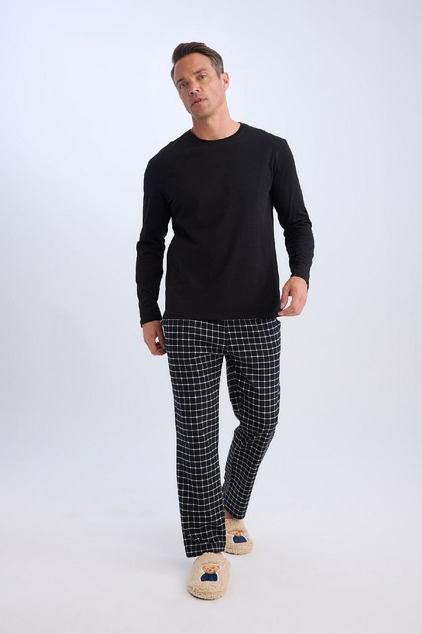 Regular Fit Pijama Takımı Bisiklet Yaka Uzun Kollu Üst Kareli Uzun Alt C6124AX24CW - 3
