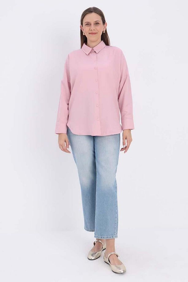 Pembe-Oversize Basic Gömlek - 2