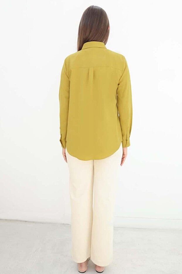 Olive-Basic Gizli Patlı Gömlek - 3