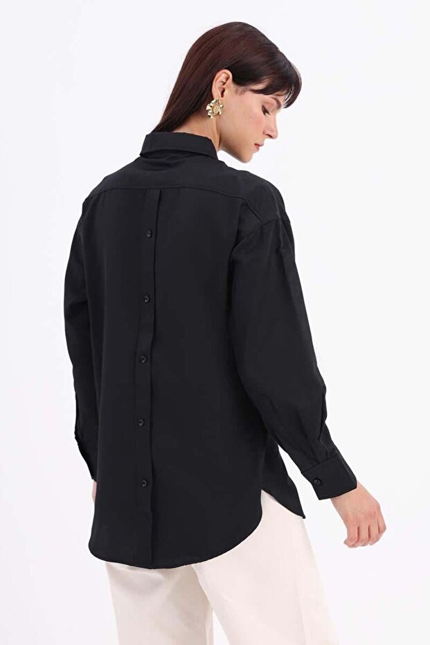 Black-Front and Back Button Shirt Tunic