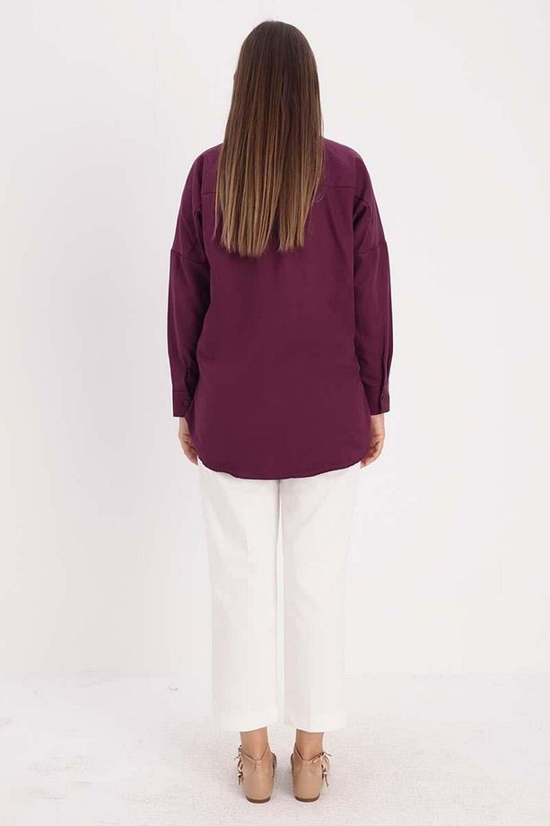 Mürdüm-Oversize Basic Gömlek - 4