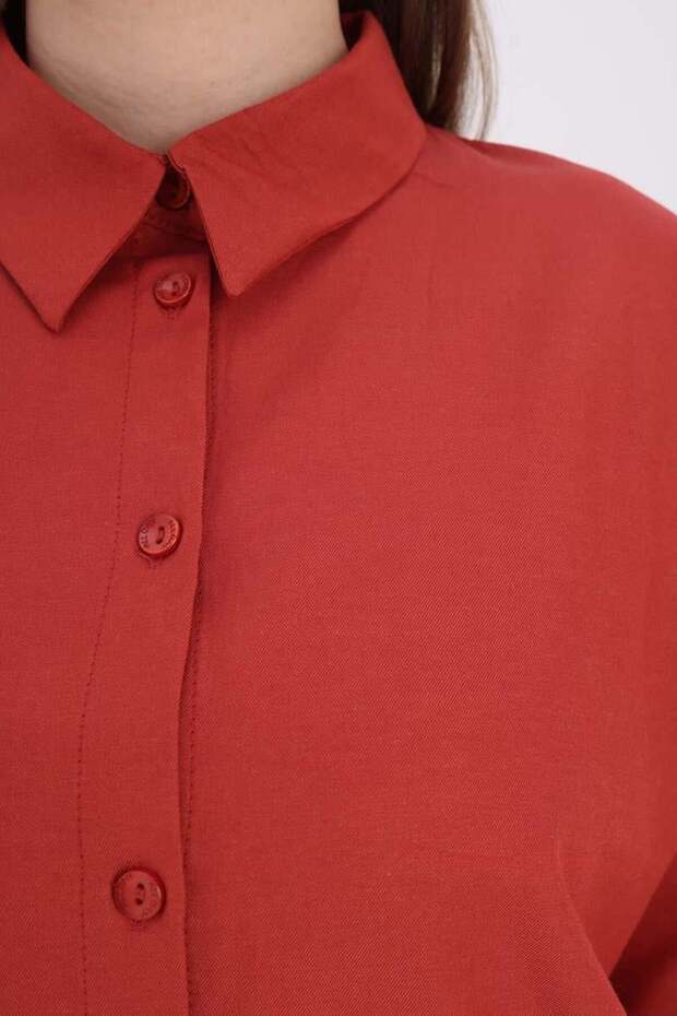 Kiremit-Oversize Basic Gömlek - 5