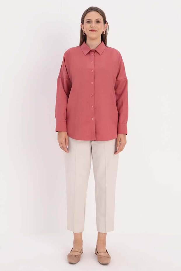 Gül-Oversize Basic Gömlek - 2