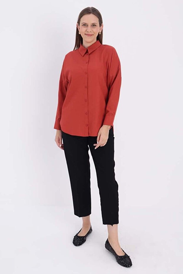 Kiremit-Oversize Basic Gömlek - 2