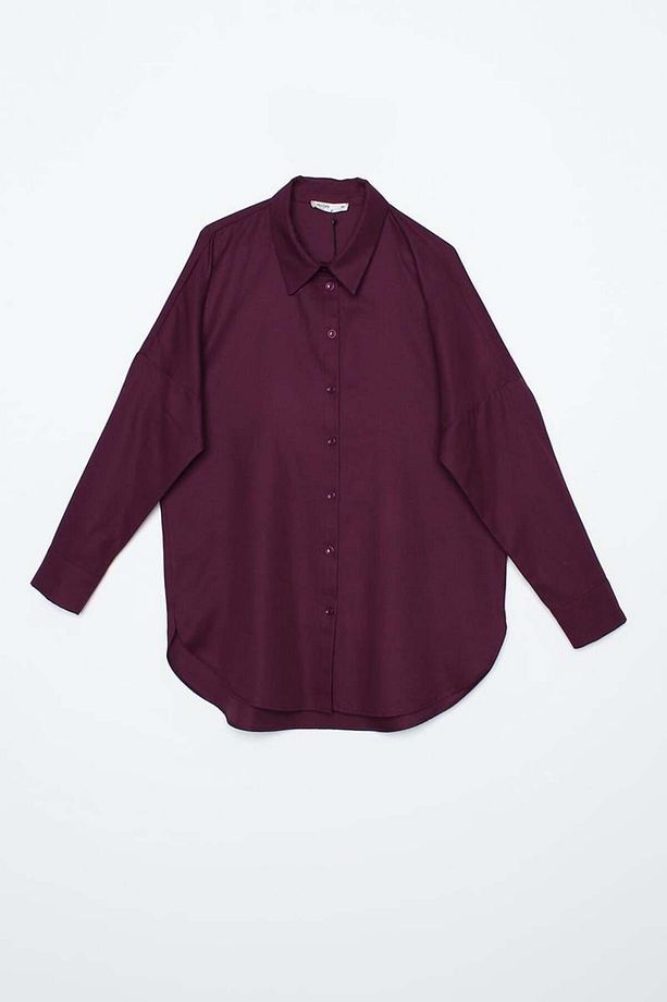 Mürdüm-Oversize Basic Gömlek - 8