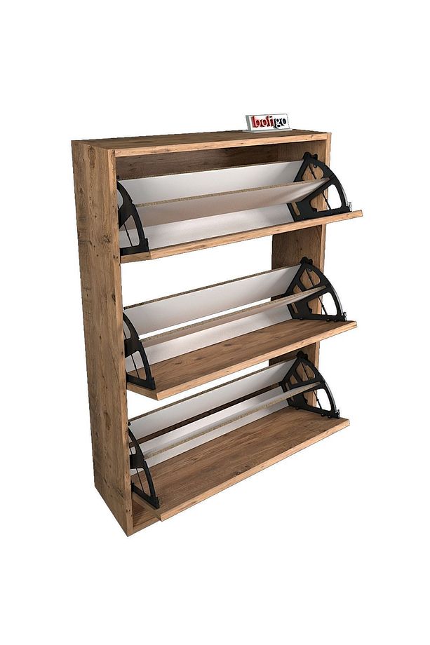 Düşer Kapak Ayakkabılık Kayar Raflı Ayakkabılık 3 Bölmeli Ayakkabılık Çam - 8