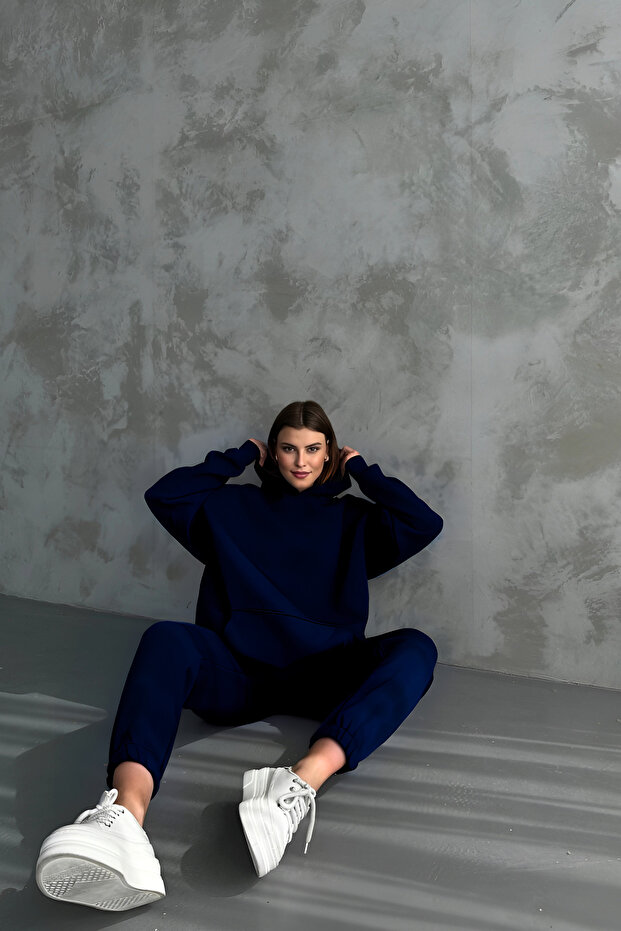 Men's Basic Oversize 3 Thread Thick Tracksuit Set - 3