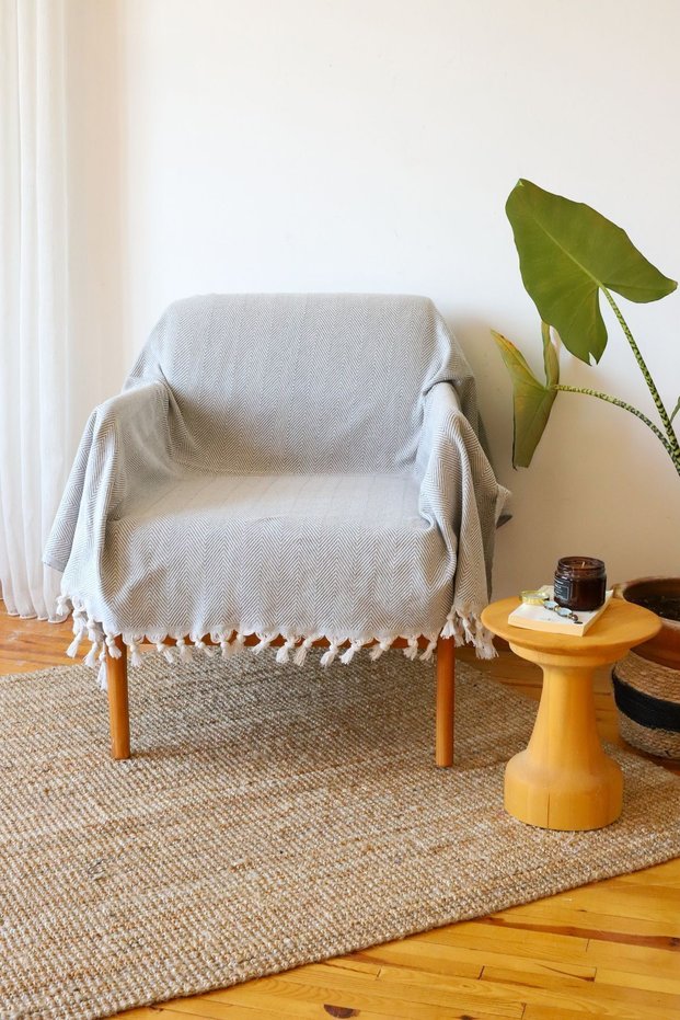Gray Cotton Single Sofa | Armchair Cover, Shawl 150X170Cm