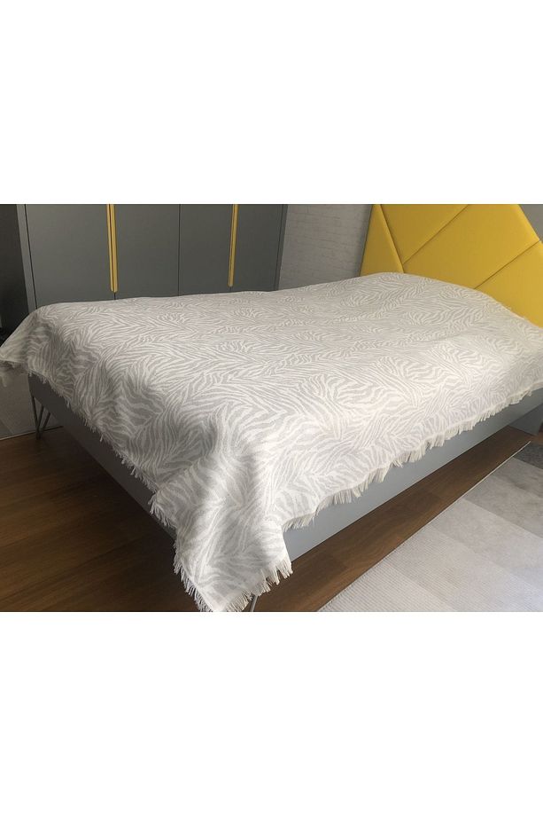 Gri Zebra Desenli Tek Kişilik Çok Amaçlı Pike - Yatak Örtüsü 160x210 Cm - 4