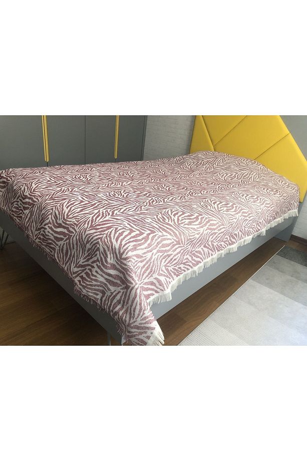 Bordo Zebra Desenli Tek Kişilik Çok Amaçlı Pike - Yatak Örtüsü 160x210 Cm - 2