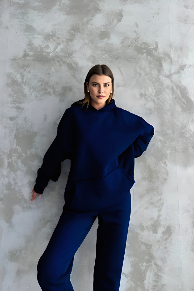 Men's Basic Oversize 3 Thread Thick Tracksuit Set - 1