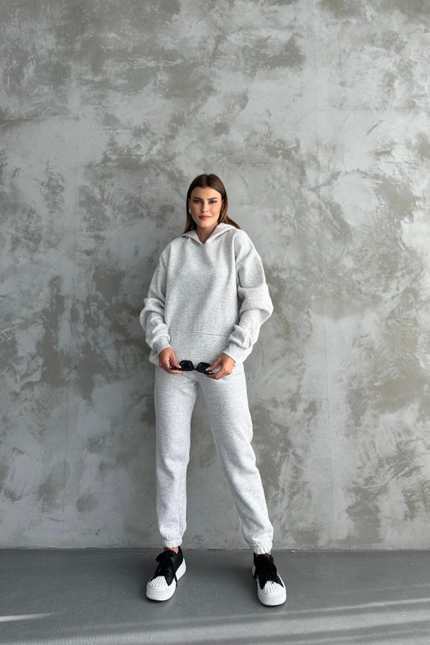 Men's Basic Oversize 3 Thread Thick Tracksuit Set - 3