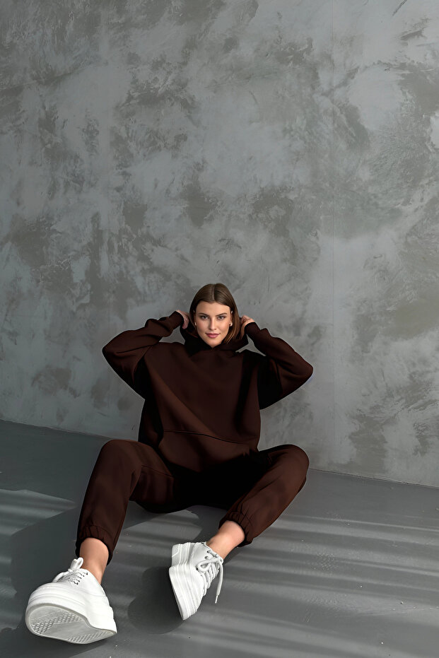 Men's Basic Oversize 3 Thread Thick Tracksuit Set - 3