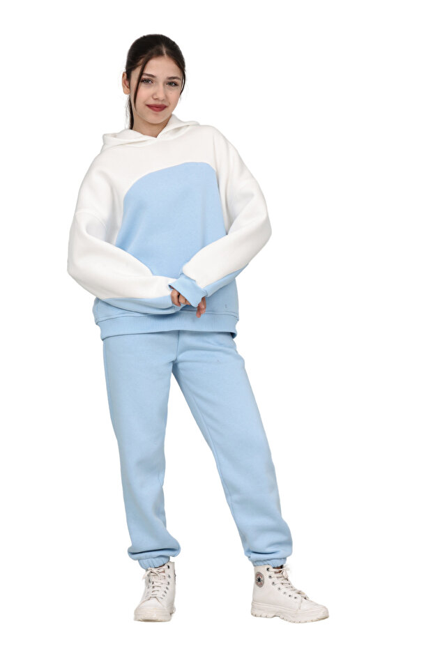 Girls' Oversize 3 Thread Raised Cotton Sweatpants with Elastic Legs and Garnish