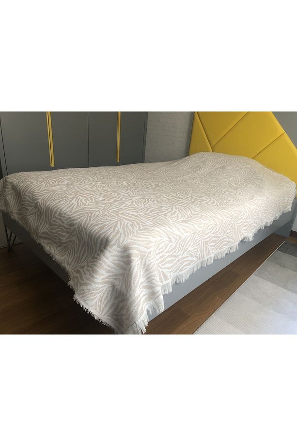 Bej Zebra Desenli Tek Kişilik Çok Amaçlı Pike - Yatak Örtüsü 160x210 Cm - 4