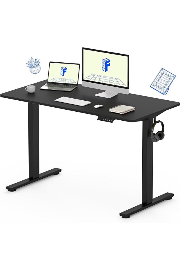 Flexispot Modern 120 x 60 cm Black Standing Desk with Adjustable Legs, Anti-Rust Steel Frames