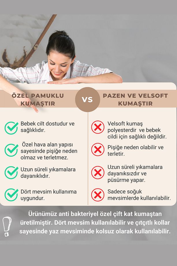 Sare Baby Bebek Uyku Tulumu %100 Doğal Pamuk Çift Kat Özel Kumaş Unisex 1.0 Tog - 3