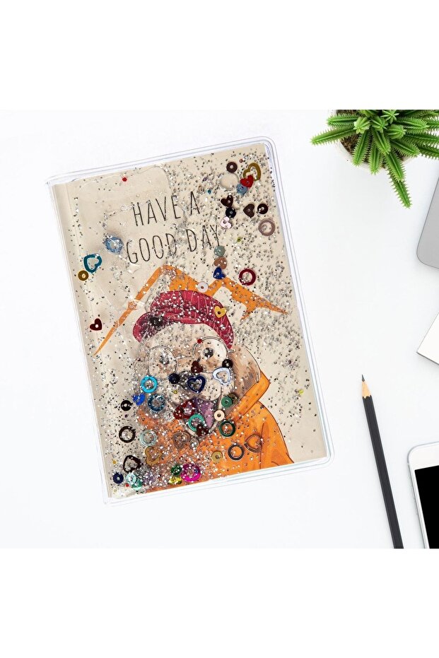 Glittery and Watery Covered Patterned Mini Notebook with Colorful Pages - 5