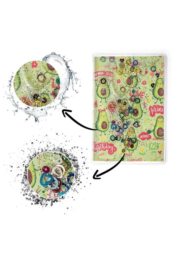 Glittery and Watery Covered Patterned Mini Notebook with Colorful Pages - 3