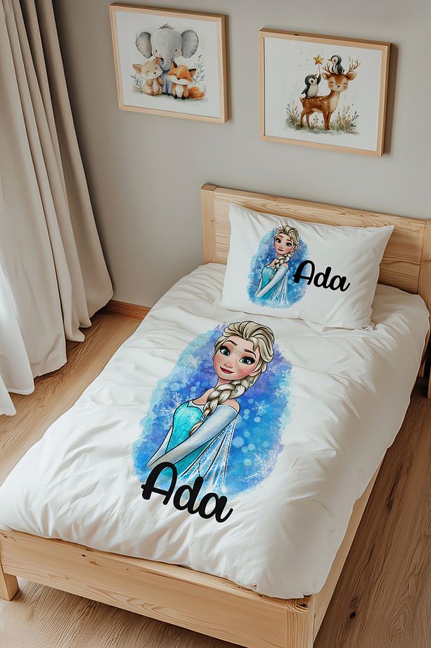 İsme Özel Tek Kişilik %100 Pamuk Nevresim Takımı (160X220 CM) Frozen Elsa - 1