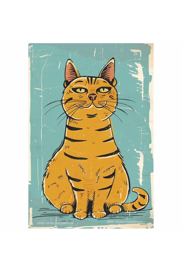 Cute Yellow Cat Home Decoration Painting Pop Art Retro Wood Poster