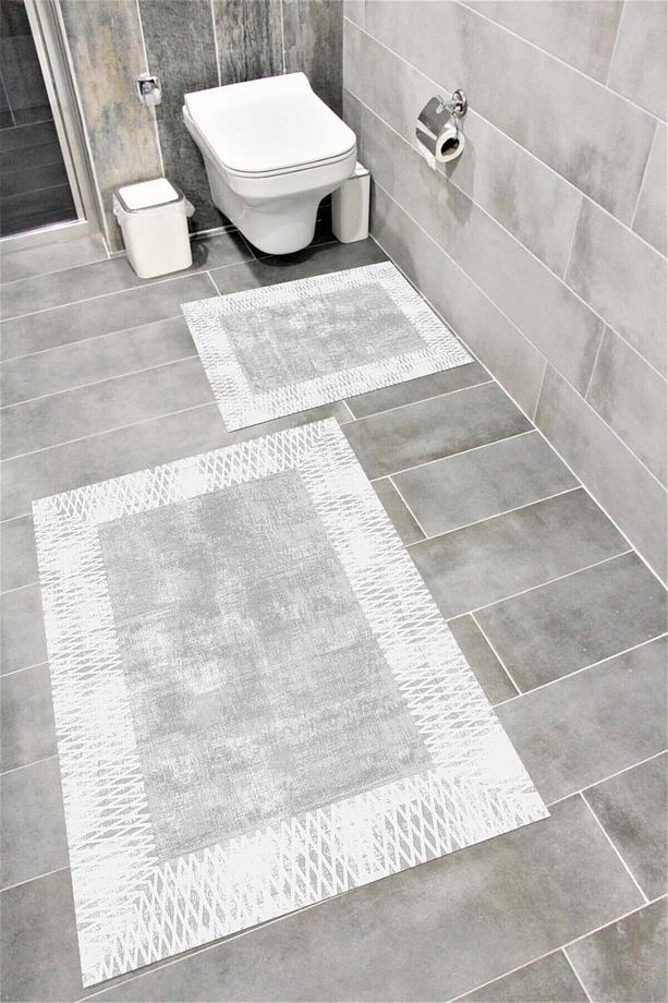 Su Emici Yumuşak Kaymaz Taban Sünger Dolgulu Pamuksu Doku Yıkanabilir Dekoratif Banyo Paspası - 1