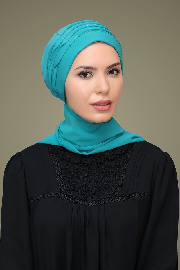 Mint Y. Practical Ready-To-Wear Hijab Bonnet Sandy Fabric Pearlescent Ribbed Rose Scarf 1805A_13