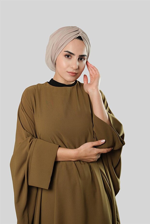 Beige Draped Casual Hijab Bonnet Sandy Drawstring 2315_12
