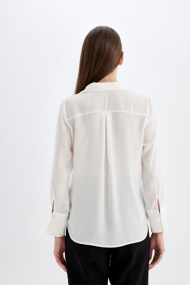 Regular Fit Basic Düz Krep Dokuma Uzun Kollu Beyaz Gömlek D3151ax24au - 6