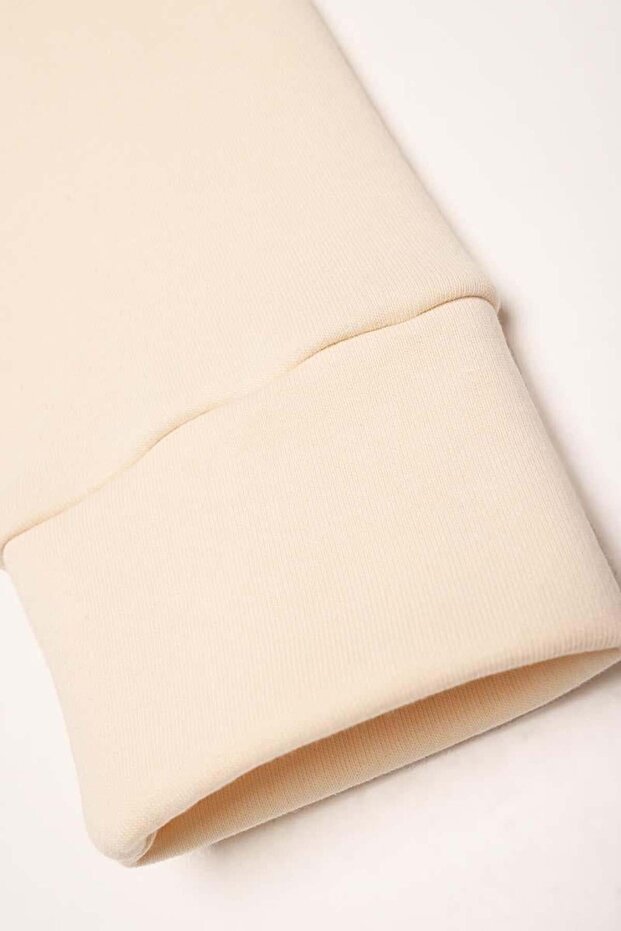 Ekru-Kapüşonlu Basic Elbise - 6