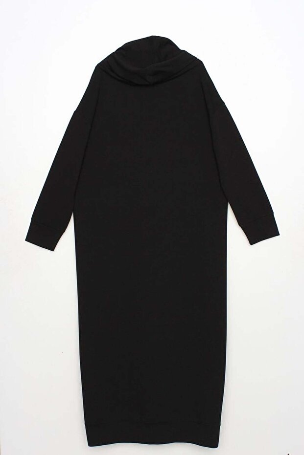 Siyah-Kapüşonlu Örme Elbise - 6