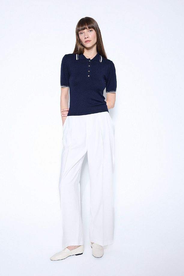 Regular Fit Polo Yaka Düğmeli Basic Düz Kısa Kollu Triko Kazak D3300ax24au - 2