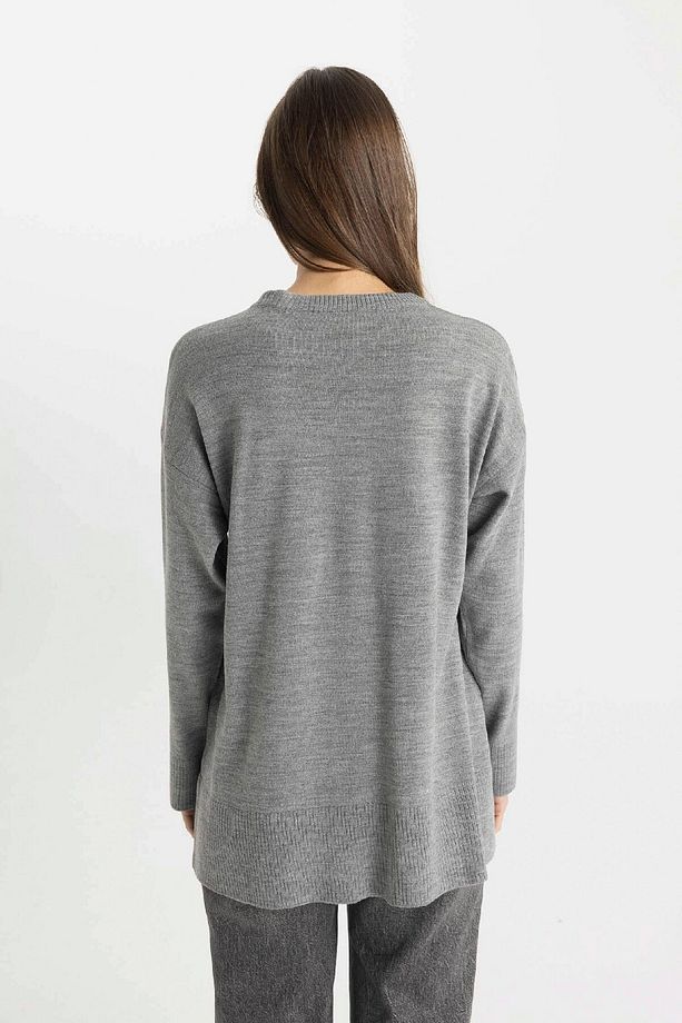 Regular Fit Bisiklet Yaka Yırtmaçlı Basic Düz Triko Kazak Tunik C5165ax24au - 6