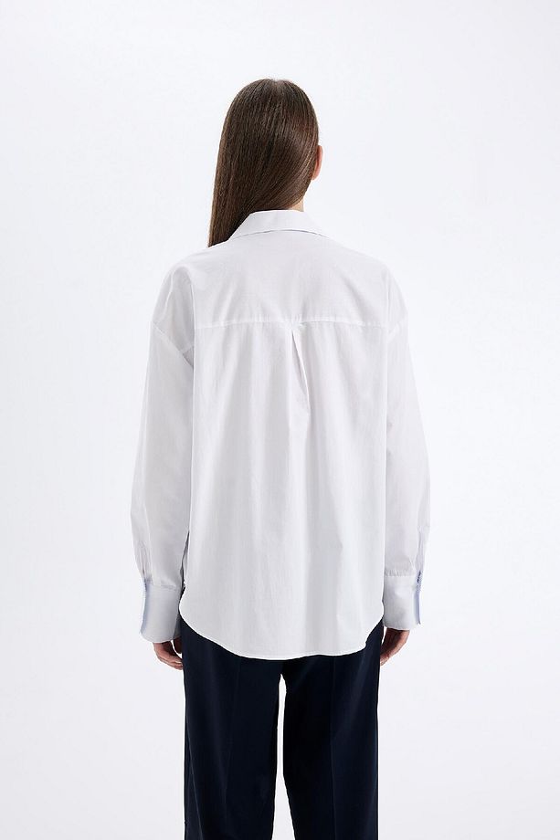 Oversize Geniş Kalıp Basic Düz Poplin Uzun Kollu Gömlek D3152ax24au - 7