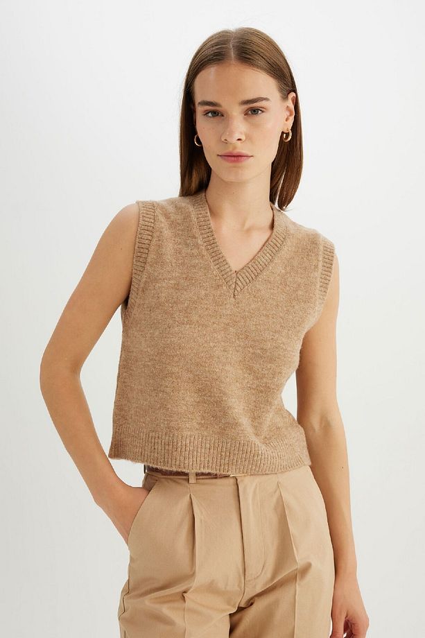Regular Fit V Yaka Basic Düz Premium Triko Süveter C9048ax24wn - 3