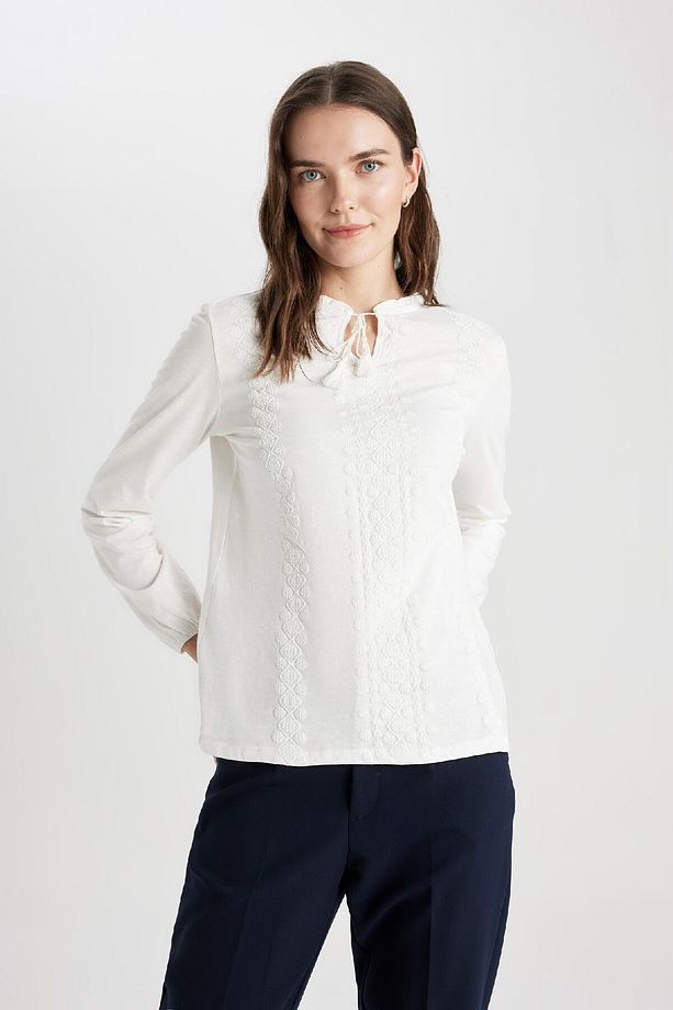 Regular Fit Puf Baskılı Flamlı Pamuk Uzun Kollu Tişört C0195ax24sp - 4