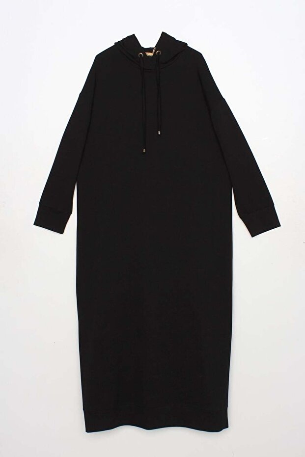 Siyah-Kapüşonlu Örme Elbise - 7