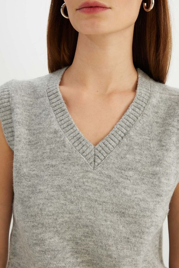Regular Fit V Yaka Basic Düz Premium Triko Süveter C9048ax24wn - 5