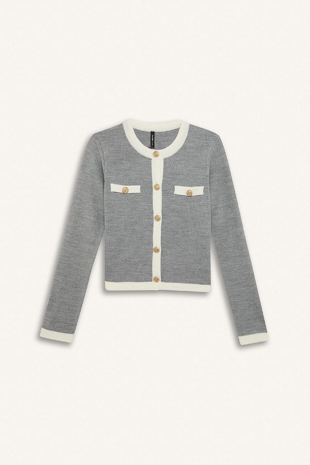 Regular Fit Bisiklet Yaka Düğmeli Basic Düz Triko Hırka C1482ax24wn - 7