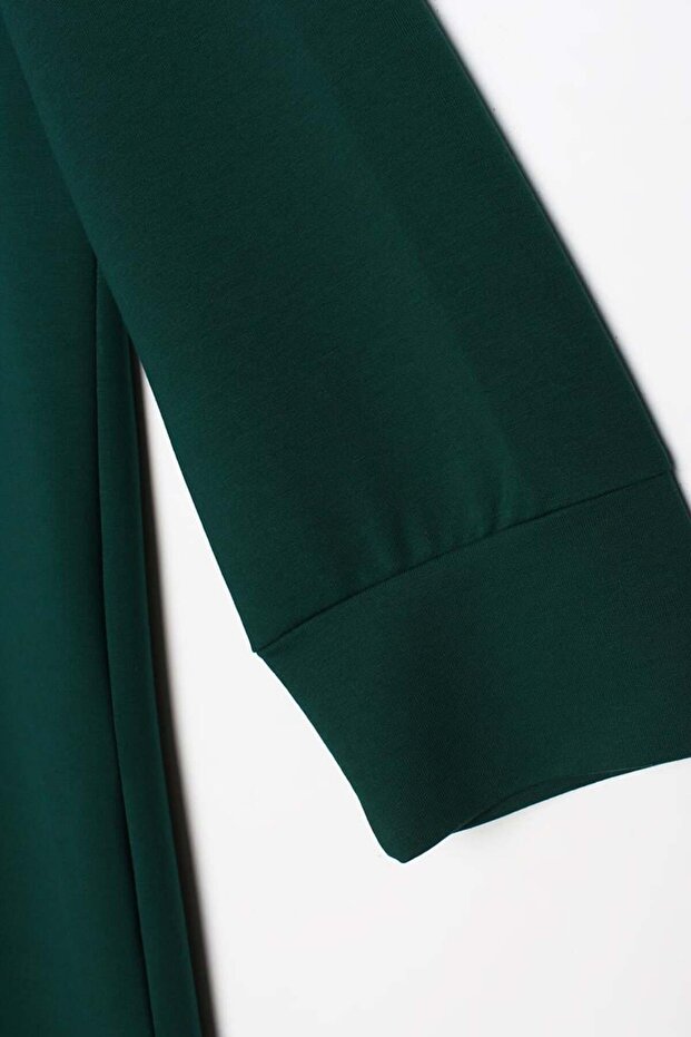 Zümrüt-Büyük Beden Kapüşonlu Basic Örme Elbise - 5