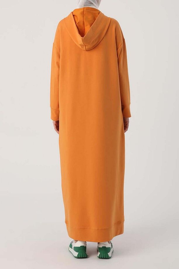 Soft Turuncu-Kapüşonlu Örme Elbise - 4