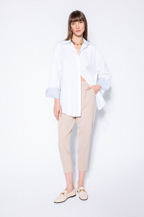 Oversize Geniş Kalıp Basic Düz Poplin Uzun Kollu Gömlek D3152ax24au - 2