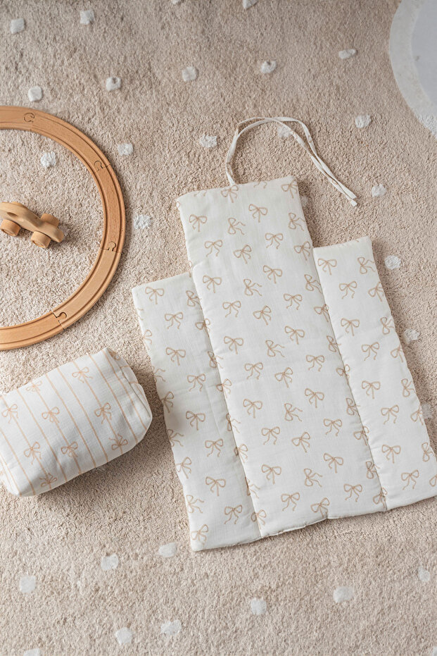 100% Cotton Bottom Opening Set - Ribbon / Beige